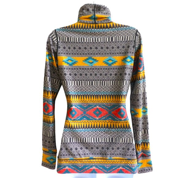 Burton Dayride Midweight Long Neck Thermal Aztec Pullover Top Cuff Thumb Hole XS - Picture 2 of 10